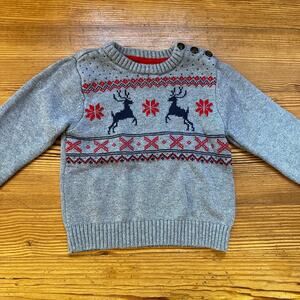 Wonder Nation gray Christmas winter reindeer knit crew sweater SIZE 3T‎